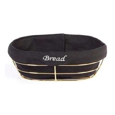 Biradlı Brd-Hw186-Altın Siyah Bezli Oval Ekmek Sepeti Altın Telli 26X17X6,5 Cm