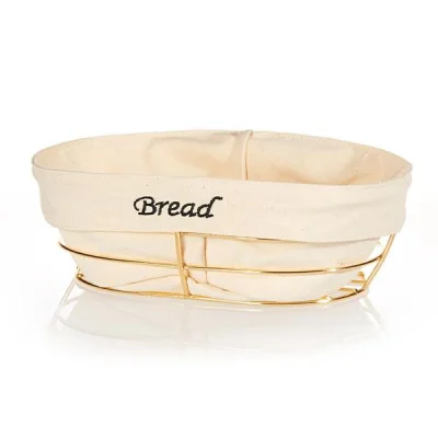 Biradlı Brd-Hw186B-Altın Beyaz Bezli Oval Ekmek Sepeti Altın Telli 26X17X6,5 Cm