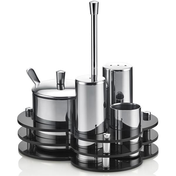 Biradlı Grv-32 4 Lü Tuzluk+Baharatlık Takımı-Pleksi Standlı Parlak