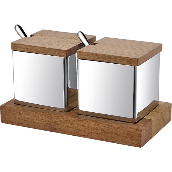 Biradlı Grv-55 Ahşap Standlı Kare 2 Li Baharatlık Takımı Mat-Parlak