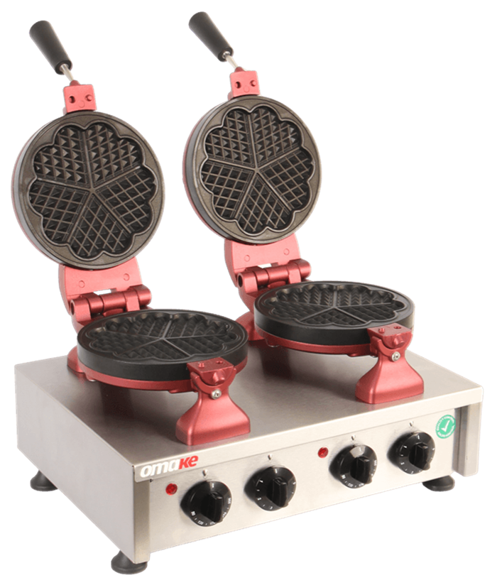 Omake Zamanlayıcılı Kalp Model Çiftli Yuvarlak Waffle Makinesi
