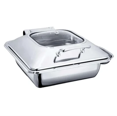 OZTIRYAKILER  CHAFING DISH DİKDÖRTGEN CAM KAPAKLI AYAKSIZ  6 L (2/3 GN)