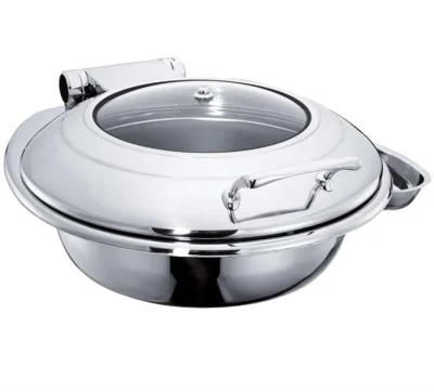 OZTIRYAKILER  CHAFING DISH YUVARLAK CAM KAPAKLI AYAKSIZ 6 L 2/3 GN