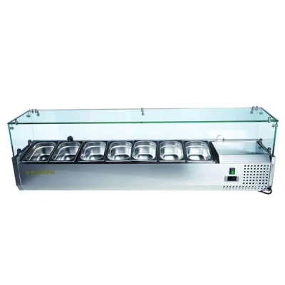 Ndustrio TTR-150-GC Cam Kapaklı Soğutmalı Set Üstü Saladbar GN 1/4 7 Küvetli
